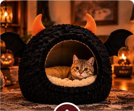Cat resting in its private cave